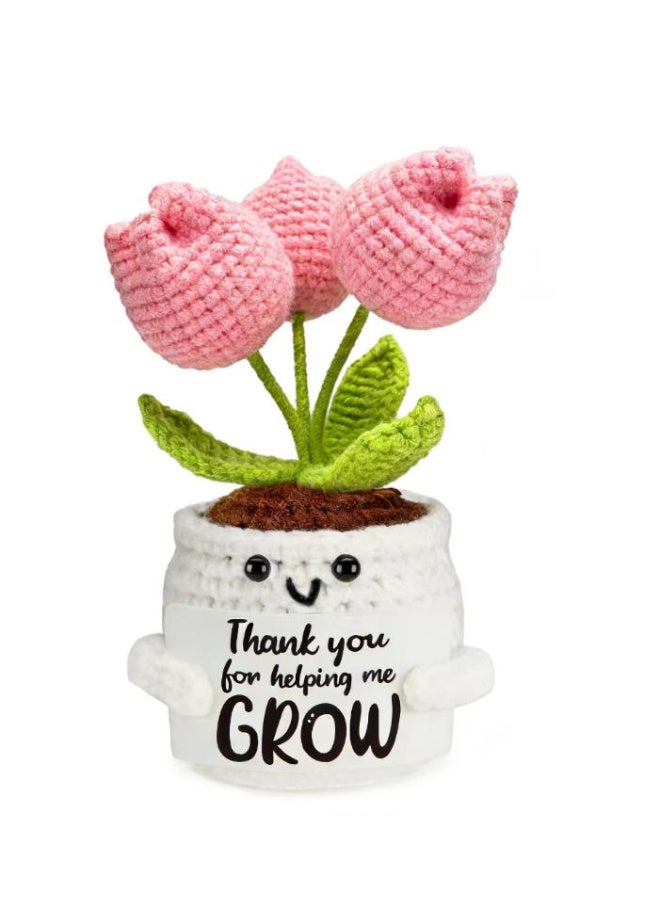 Mordely Hand-Crocheted Simulation Sunflower and Tulip Potted Plant with Inspirational Sign, Positive Energy Home Office Decor Fake Flowers Arrangement - Image 1